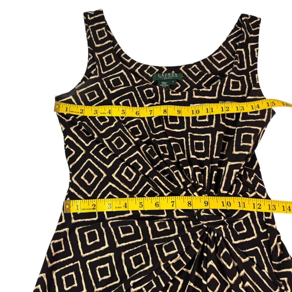 Lauren Ralph Lauren Geometric Print Maxi Dress Size 4 | Black & Cream Knot Front - Picture 9 of 9